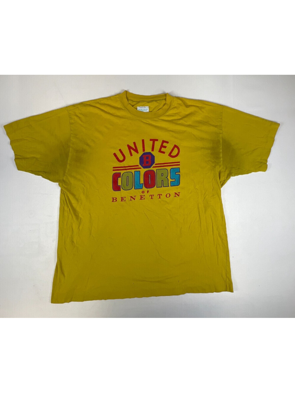 United Colors of Benetton Men's XL Vintage Yellow Graphic Logo T-Shirt